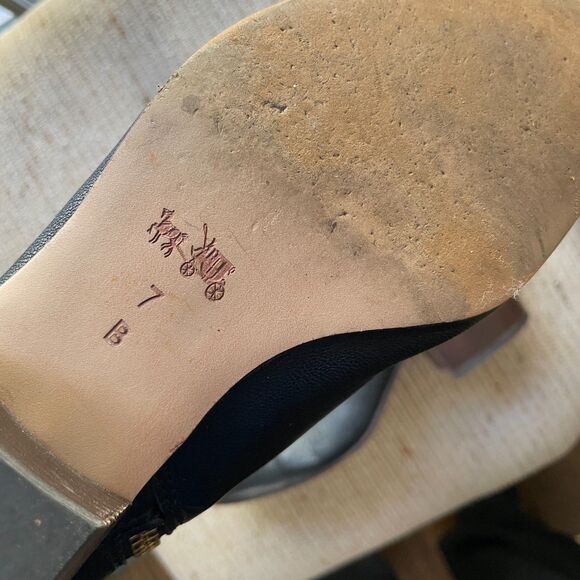 Orig. $295 Coach Pauline Ankle Boots in Black Leather w Gold Details 7 US - Picture 7 of 8